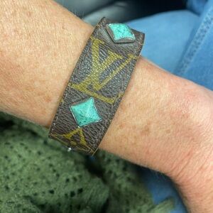 Upcycled authentic Louis Vuitton bracelet with turquoise.